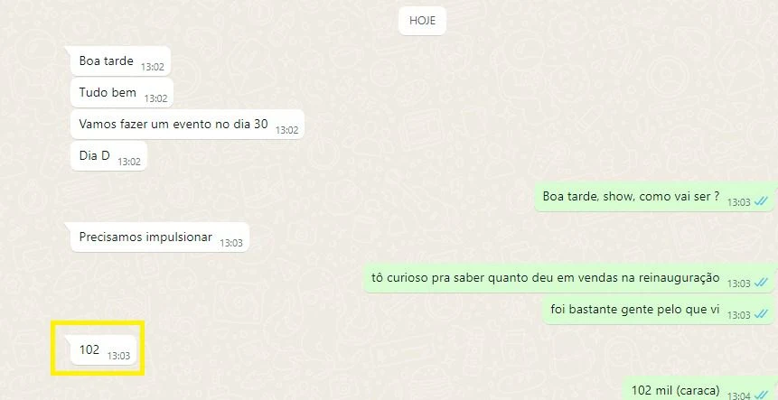 WhatsApp — R$ 102 mil em evento